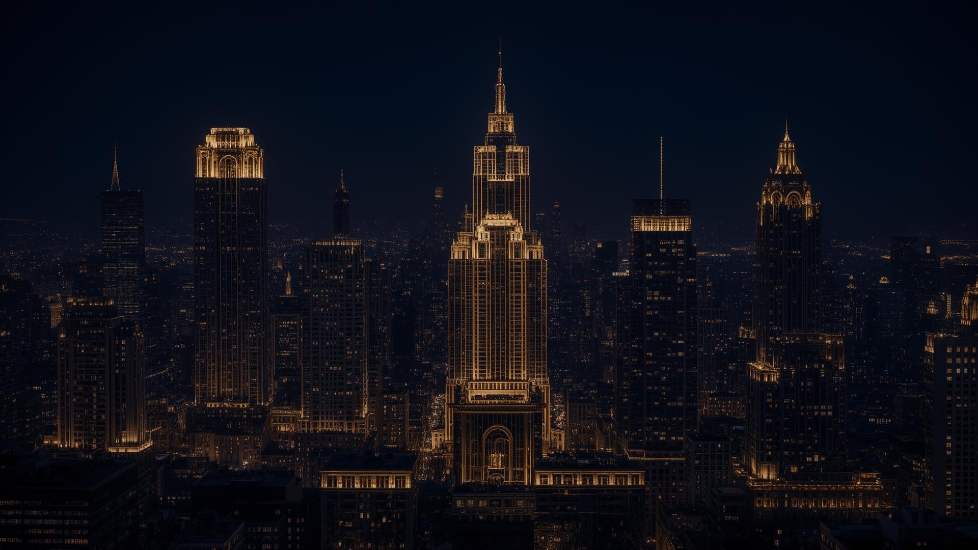 Skyline noturno iluminado